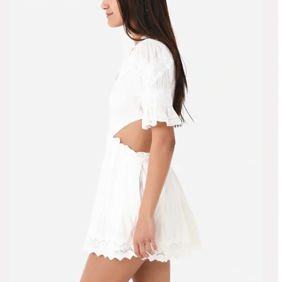 LoveShackFancy White Ruffled Tie Front Mini Dress - Picture 3 of 4